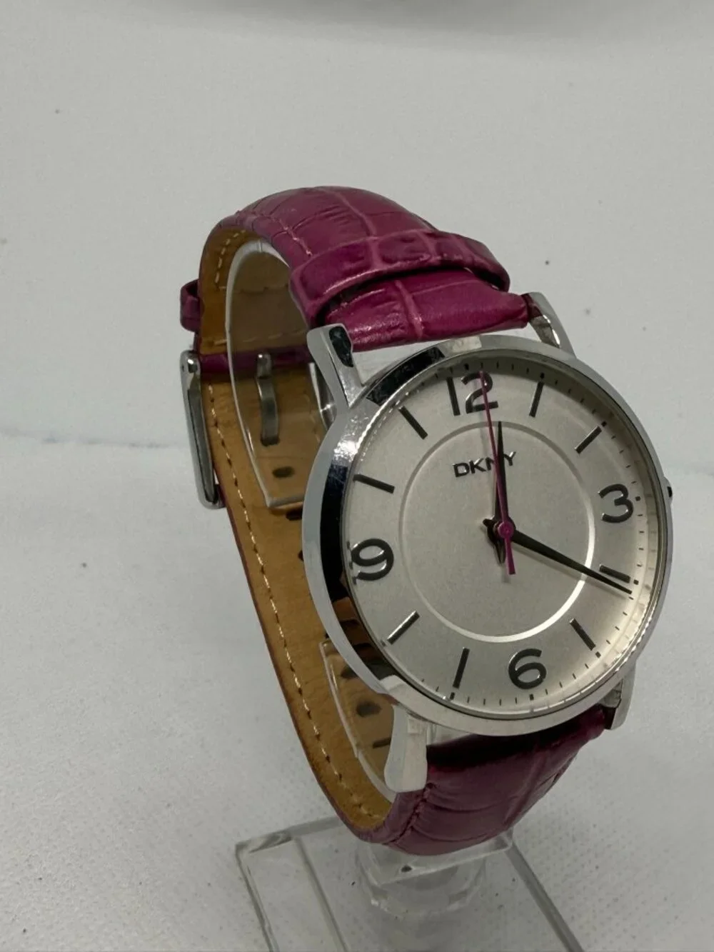 DKNY NY-8072 Ladies Watch Silver-Tone Dial Purple Crocodile Leather Strap